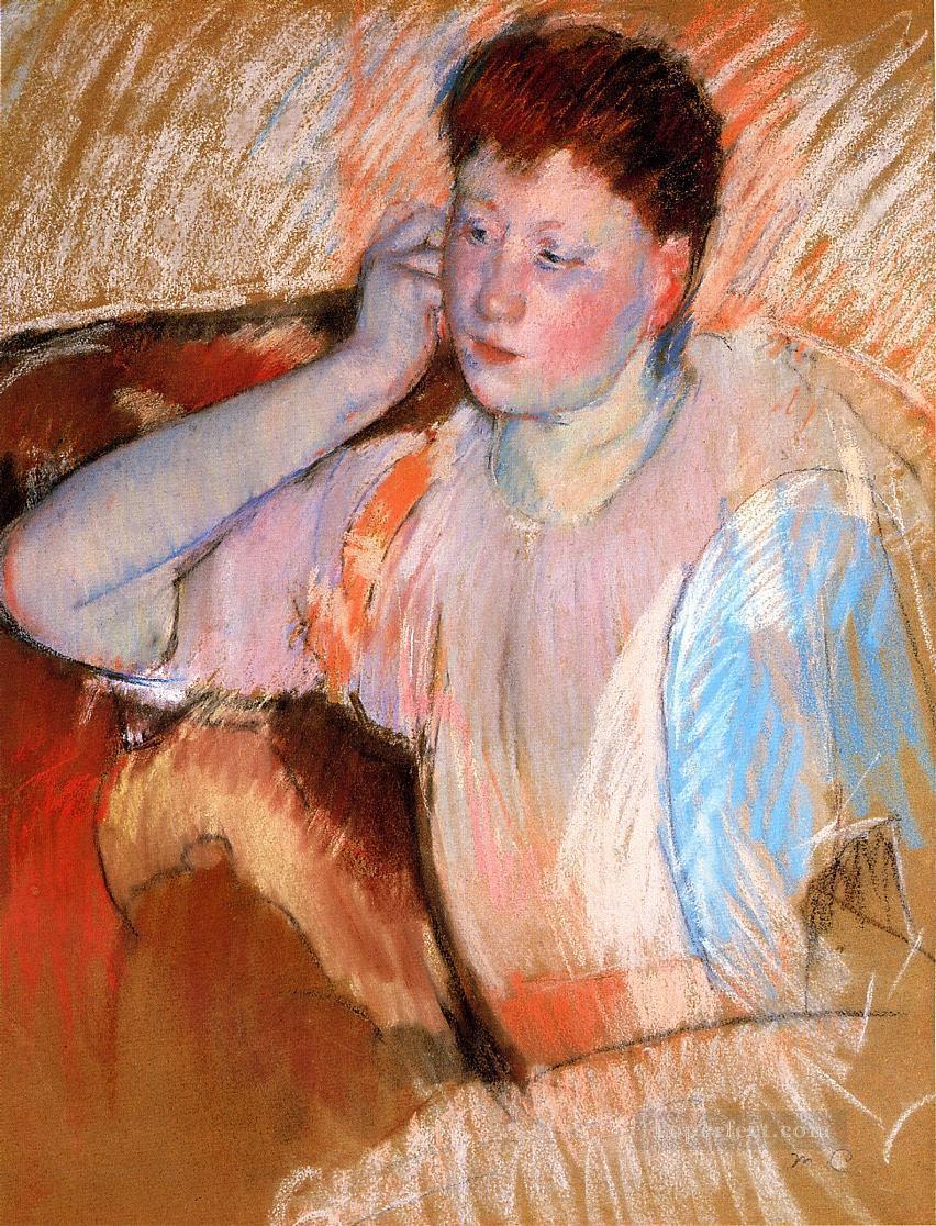 Clarissa giró hacia la izquierda con la mano en la oreja madres hijos Mary Cassatt Pintura al óleo